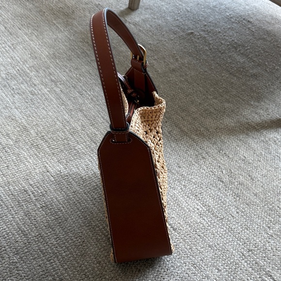 Mango Brown Woven Straw Shoulder Bag with Leather Trim - Picture 2 of 4